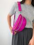 Crocodile Embossed Fanny Pack Hot Pink Chain Decor Adjustable Strap