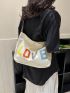 Letter Patch Hobo Bag Beige Fashionable Large Capacity For Daily