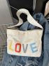 Letter Patch Hobo Bag Beige Fashionable Large Capacity For Daily