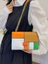 Colorblock Flap Square Bag Fashion Chain