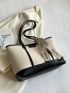 Letter Detail Shoulder Tote Bag Fashion Twilly Scarf Decor