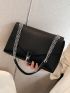 Litchi Embossed Flap Square Bag Metal Decor Elegant