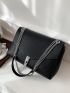 Litchi Embossed Flap Square Bag Metal Decor Elegant