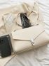 Litchi Embossed Flap Square Bag Metal Decor Elegant