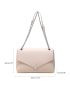 Litchi Embossed Flap Square Bag Metal Decor Elegant