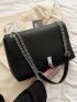 Litchi Embossed Flap Square Bag Metal Decor Elegant