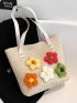 Medium Straw Bag Flower Decor Vacation