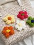 Medium Straw Bag Flower Decor Vacation