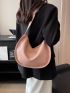 Letter Patch Decor Hobo Bag Solid Pink