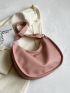 Letter Patch Decor Hobo Bag Solid Pink