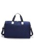 Quilted Travel Bag Double Handle Medium Blue