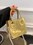 Mini Square Bag Crocodile Embossed Metallic Pearl Strap