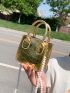 Mini Square Bag Crocodile Embossed Metallic Pearl Strap