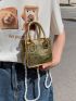 Mini Square Bag Crocodile Embossed Metallic Pearl Strap