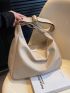 Large Hobo Bag Litchi Embossed Minimalist