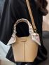 Mini Litchi Embossed Bucket Bag Twilly Scarf Decor