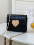 Mini Flap Square Bag Crocodile Embossed Heart Decor