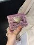 Mini Flap Square Bag Crocodile Embossed Heart Decor Metallic