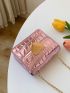 Mini Flap Square Bag Crocodile Embossed Heart Decor Metallic