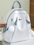 Two Tone Classic Backpack Ruched Detail Metal Decor With Bag Charm