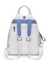 Two Tone Classic Backpack Ruched Detail Metal Decor With Bag Charm