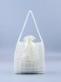 Faux Pearl Beaded Shoulder Bag With Inner Pouch Beige