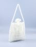 Faux Pearl Beaded Shoulder Bag With Inner Pouch Beige