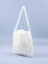 Faux Pearl Beaded Shoulder Bag With Inner Pouch Beige