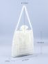 Faux Pearl Beaded Shoulder Bag With Inner Pouch Beige