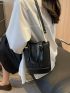 Minimalist Bucket Bag Mini Buckle Decor Black