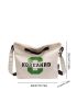 Letter Graphic Hobo Bag Oversized Canvas