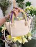 Colorblock Striped Pattern Handle Square Bag Tassel Decor