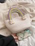 Colorblock Striped Pattern Handle Square Bag Tassel Decor