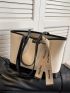 Colorblock Tote Bag Double Handle Letter Patch Decor