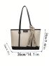 Colorblock Tote Bag Double Handle Letter Patch Decor