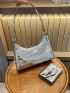 Metallic Baguette Bag Crocodile Embossed With Coin Purse