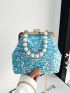 Sequin Decor Square Bag Faux Pearl Beaded Mini For Party