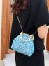 Sequin Decor Square Bag Faux Pearl Beaded Mini For Party