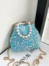 Sequin Decor Square Bag Faux Pearl Beaded Mini For Party