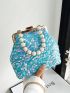 Sequin Decor Square Bag Faux Pearl Beaded Mini For Party