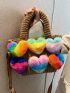 Random Color Heart Decor Double Handle Square Bag