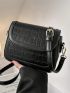 Crocodile Embossed Square Bag Mini Flap Black