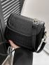 Crocodile Embossed Square Bag Mini Flap Black