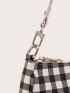 Plaid Pattern Baguette Bag Small Zipper