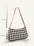 Plaid Pattern Baguette Bag Small Zipper