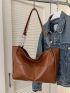 Small Tote Bag Solid Brown Double Handle