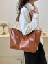 Small Tote Bag Solid Brown Double Handle