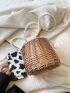 Mini Straw Bag Faux Pearl Chain Design Drawstring