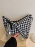 Medium Hobo Bag Plaid Pattern With Bag Charm