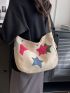 Oversized Hobo Bag Star Patch Decor